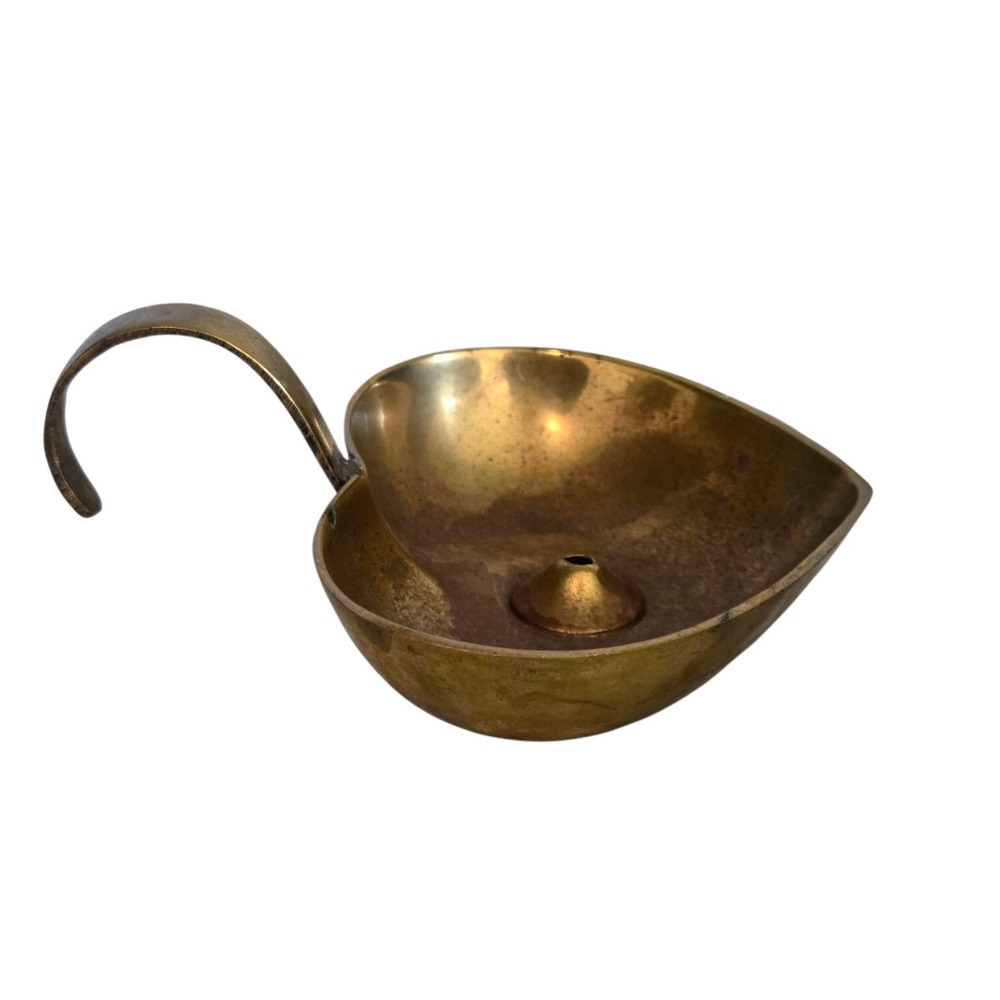 Vintage Heart Shaped Solid Brass Candle Holder Finger Handle Chamberstick India